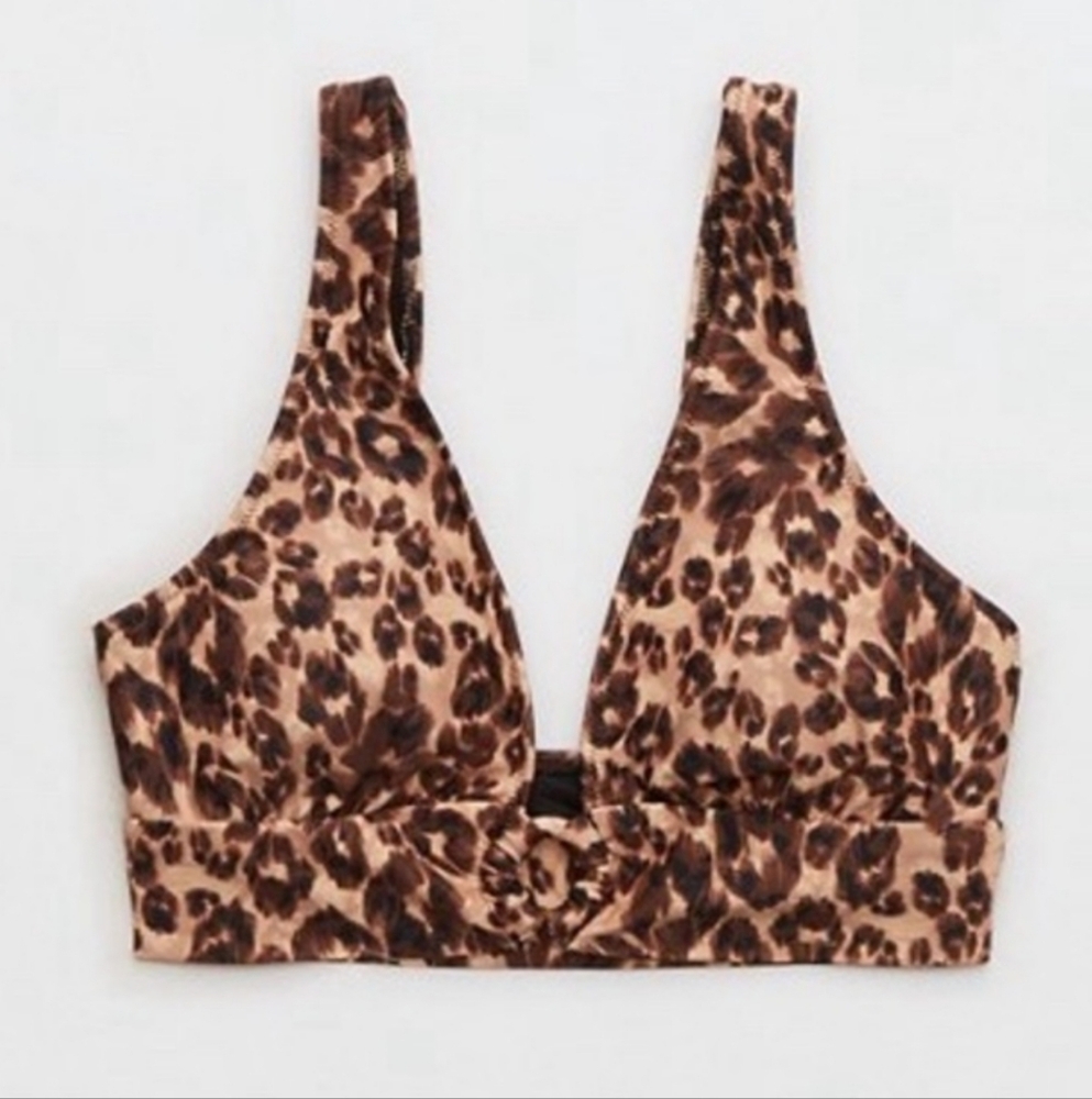 NWT Aerie Longline Scoop Leopard Bikini Top